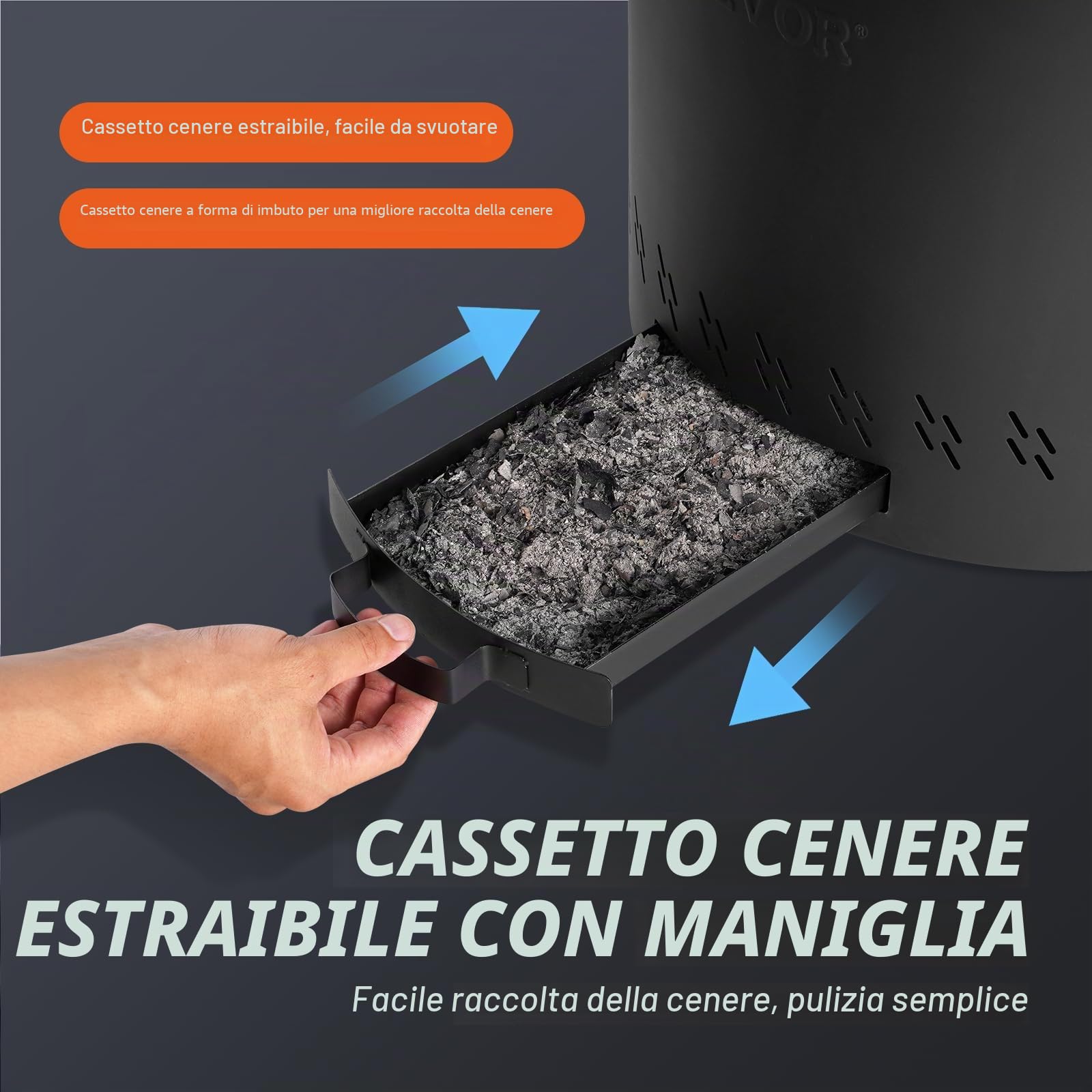 VEVOR Braciere Senza Fumo 400 x 390 mm Braciere da Esterni con Cassetto Cenere Rimovibile, Braciere Portatile 6,5 kg Interno in Acciaio Inossidabile SUS430, per Campeggio all'Aperto in Patio, Nero