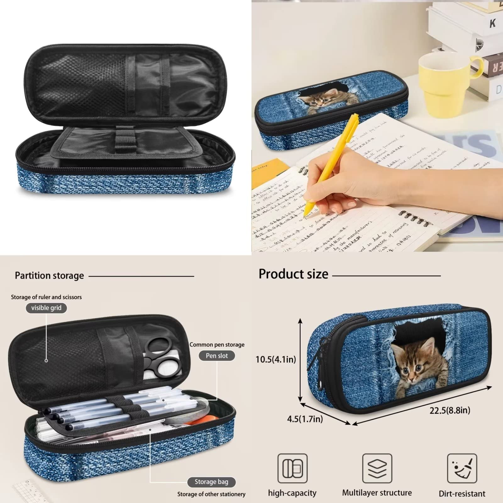 POLERO Mochila escolar de caballos para niños, juego de bolsas de almuerzo, estuche para lápices, 3 piezas, bolsas escolares, gato, Talla única, Mochila infantil