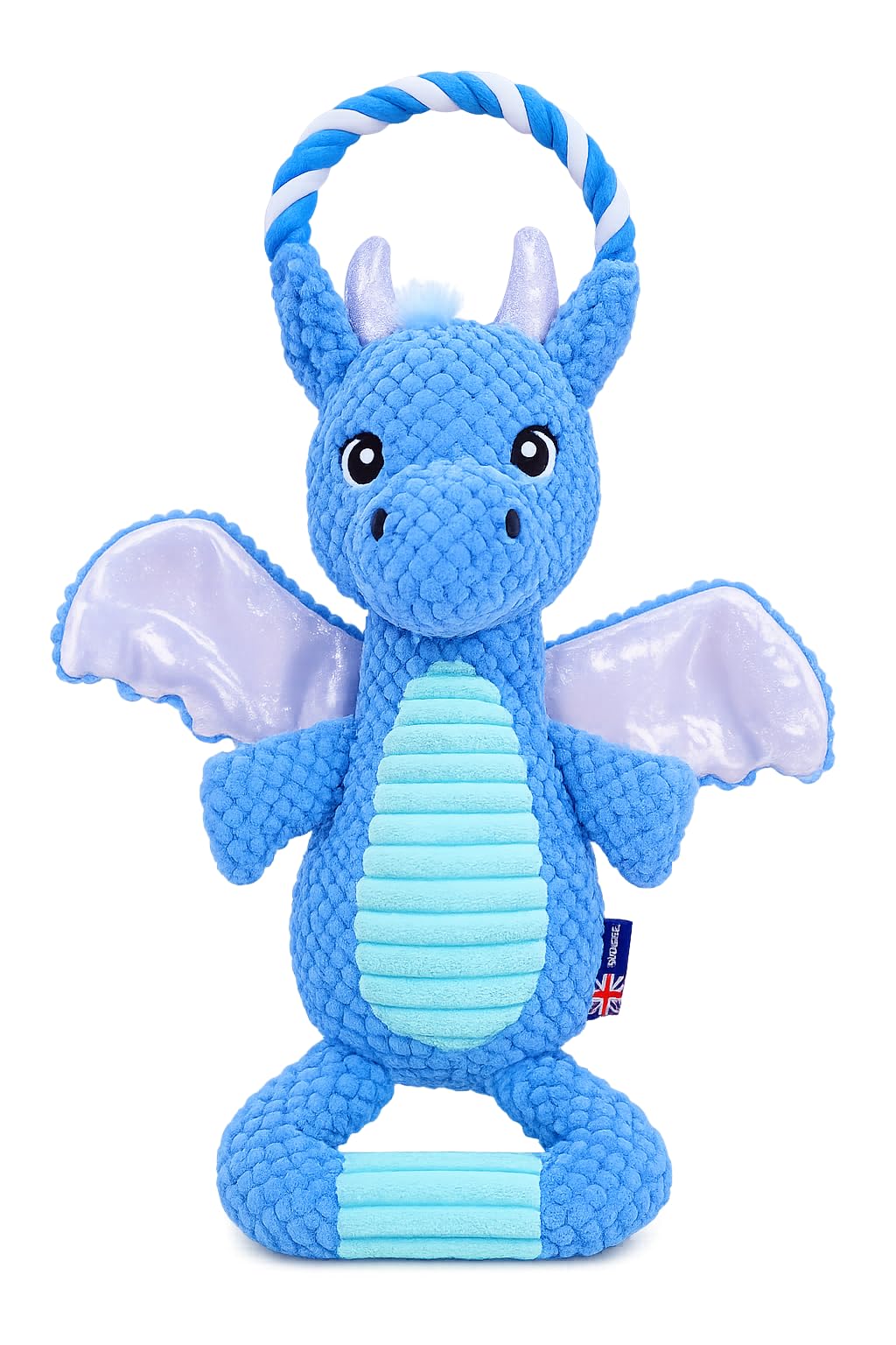 Pet London Dragon Tug Dog Toy – Multi-Sound & Multi-Texture Plush Toy with Crinkle Wings, Squeakers & Rope Tugs | Durable Interactive Dog Toy for Fetch, Tug & Cuddle Play (17")