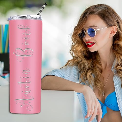 Miniatura 7 de Vasos personalizados con tapas y pajitas, vaso delgado grabado con láser personalizado con nombre, taza aislada de 20 onzas, regalo para mujeres,
