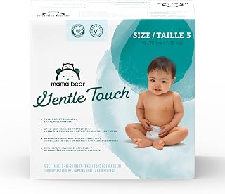 Mama Bear Gentle Touch Diapers Size 3, 168 Count - Hypoallergenic, 12-Hour Leak Protection, Dermatologist Tested for Sensitive Skin
