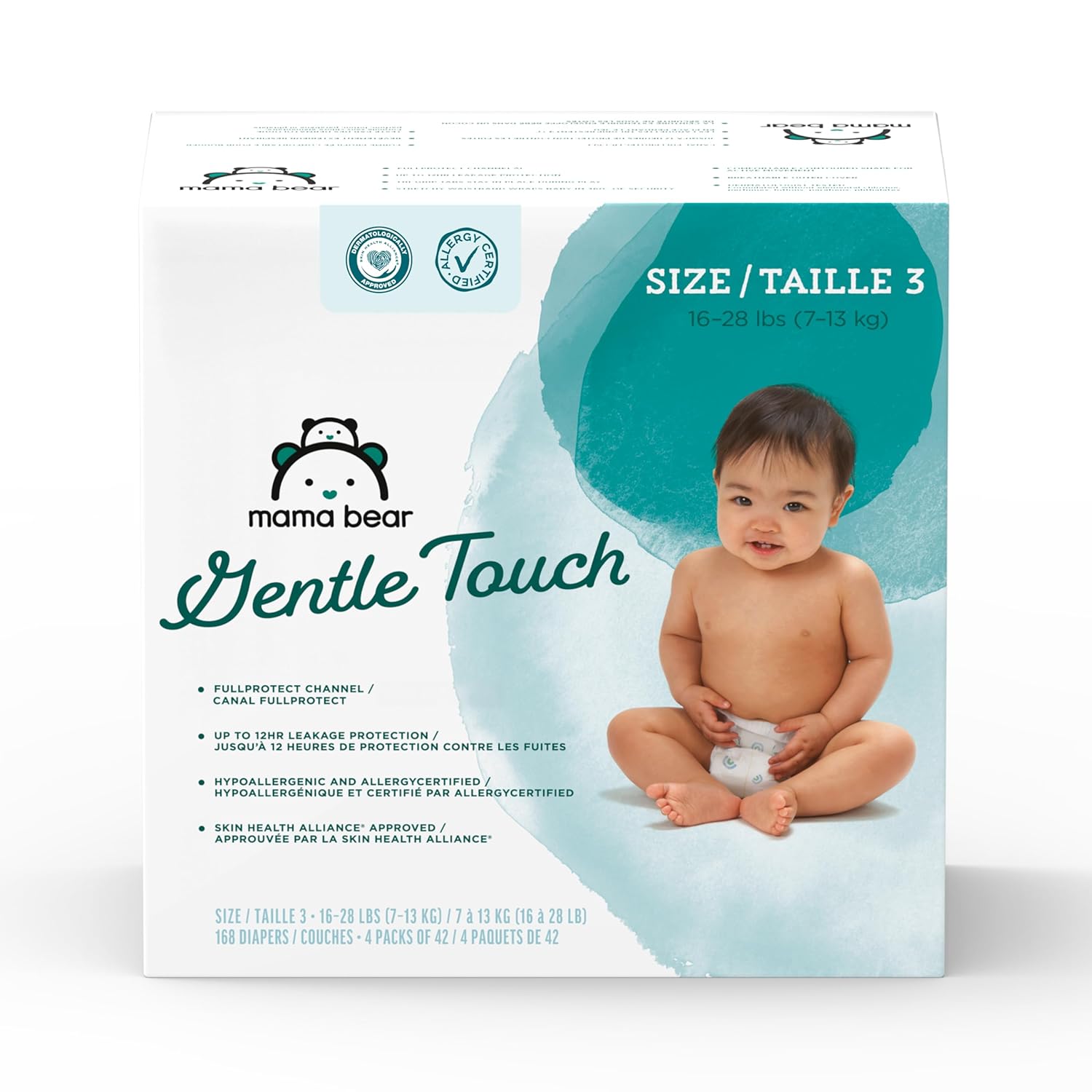 Mama Bear Gentle Touch Diapers, Hypoallergenic, Size 3, 168 Count (4 packs of 42)