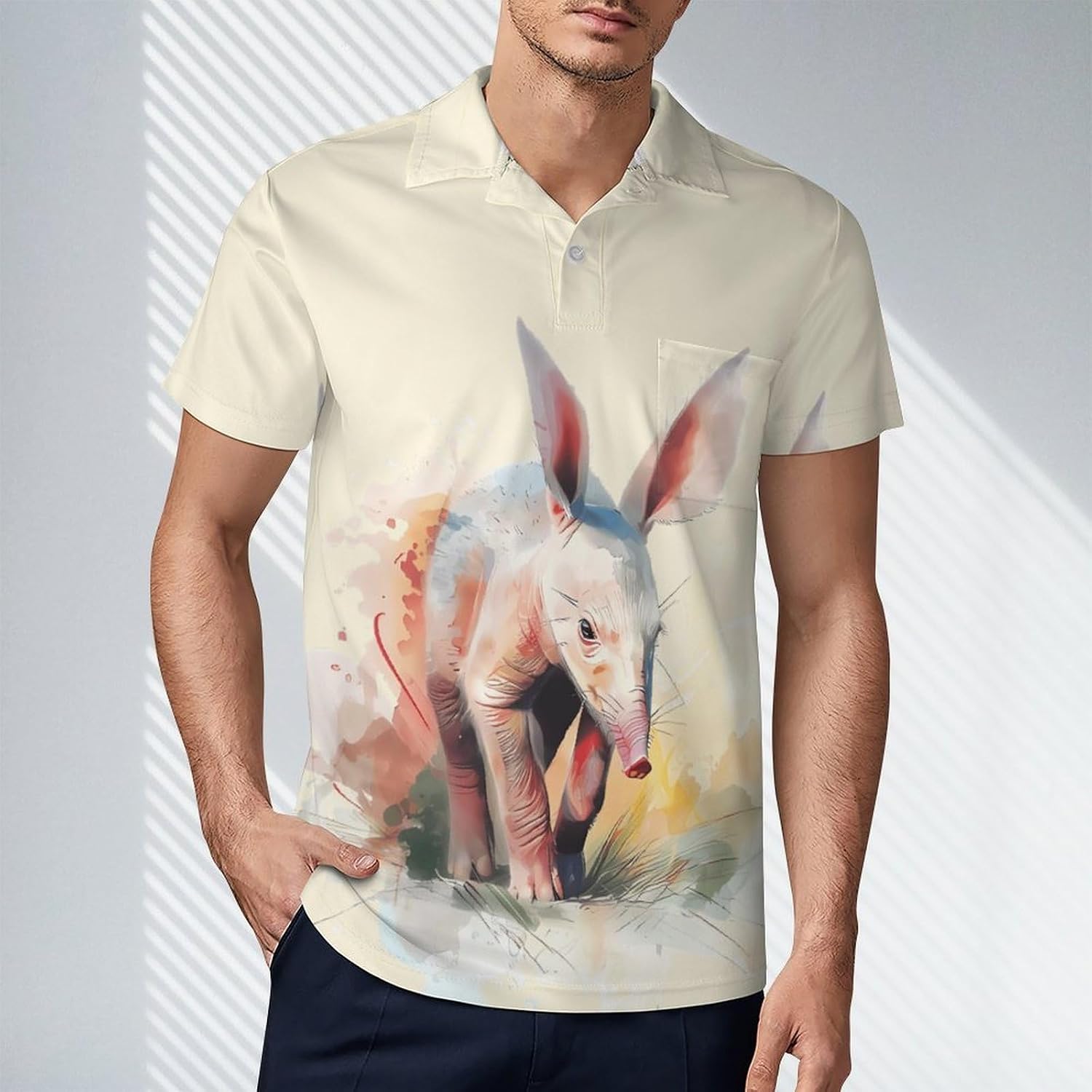 Cute Aardvark Novelty Golf Shirt Polo Shirts Short Sleeve for Men Casual Tops with Pocket