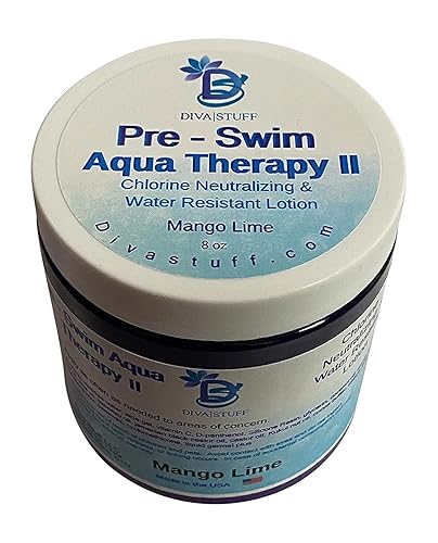 Diva Stuff Pre-Swim Aqua Therapy Loción Corporal Neutralizante de Cloro, protege la piel del cloro y el agua salada (resistente al agua de lima