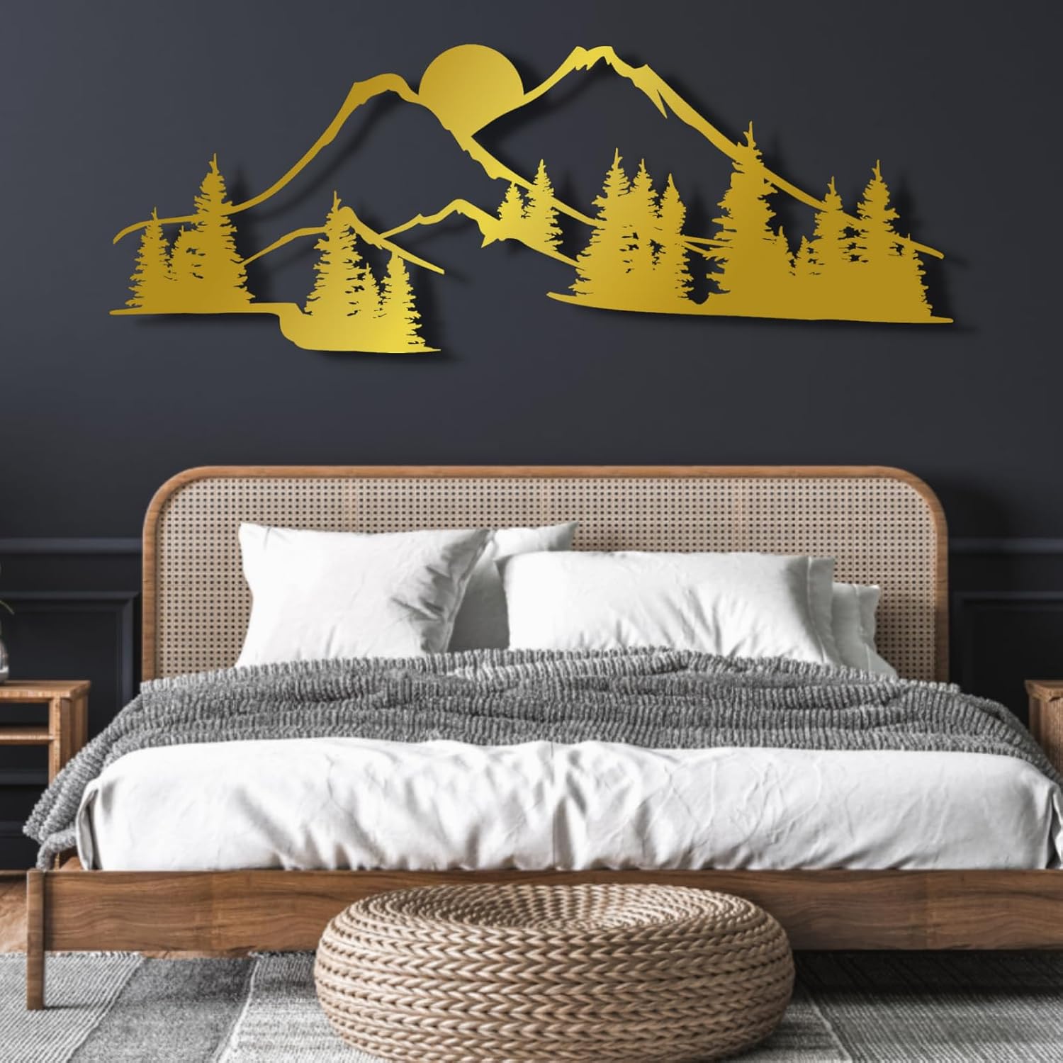 Metal Mountain Wall Art, Mountain Forest Metal Wall Art Decor, Extra Large Mountain Nature Wall Decor, Outdoor Wall Decor, Nature Lover Gift (78" x 29" / 198 x 72.6 cm (Consists of 2 parts), gold)