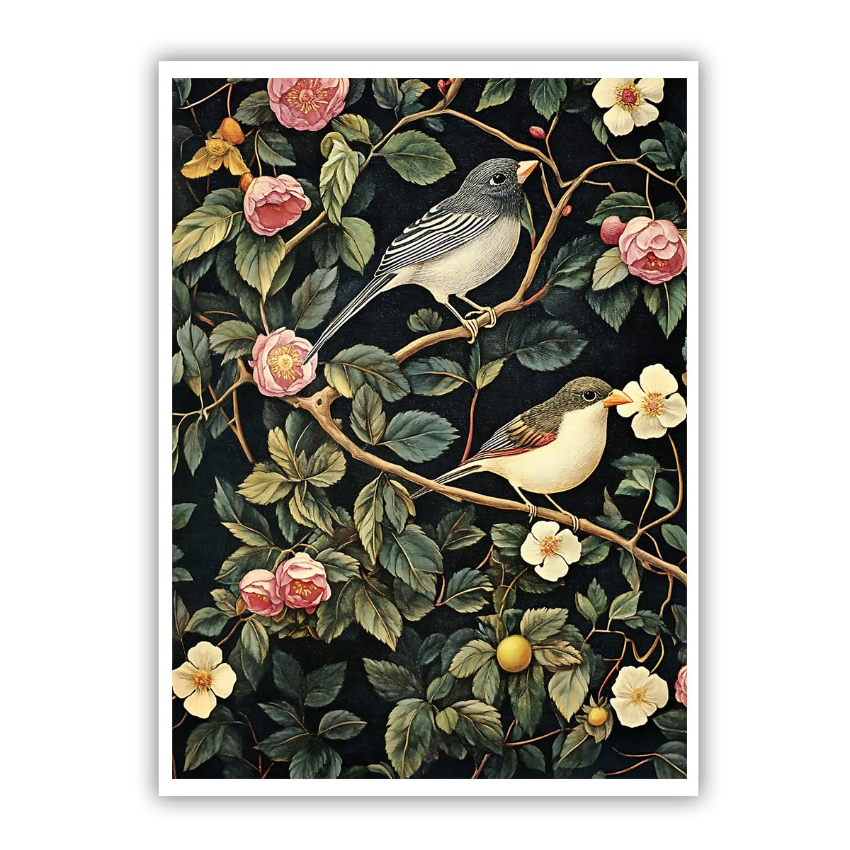 Obraz ptaków i kwiatów na płótnie sztuka vintage do pokoju 80 x 105 cm