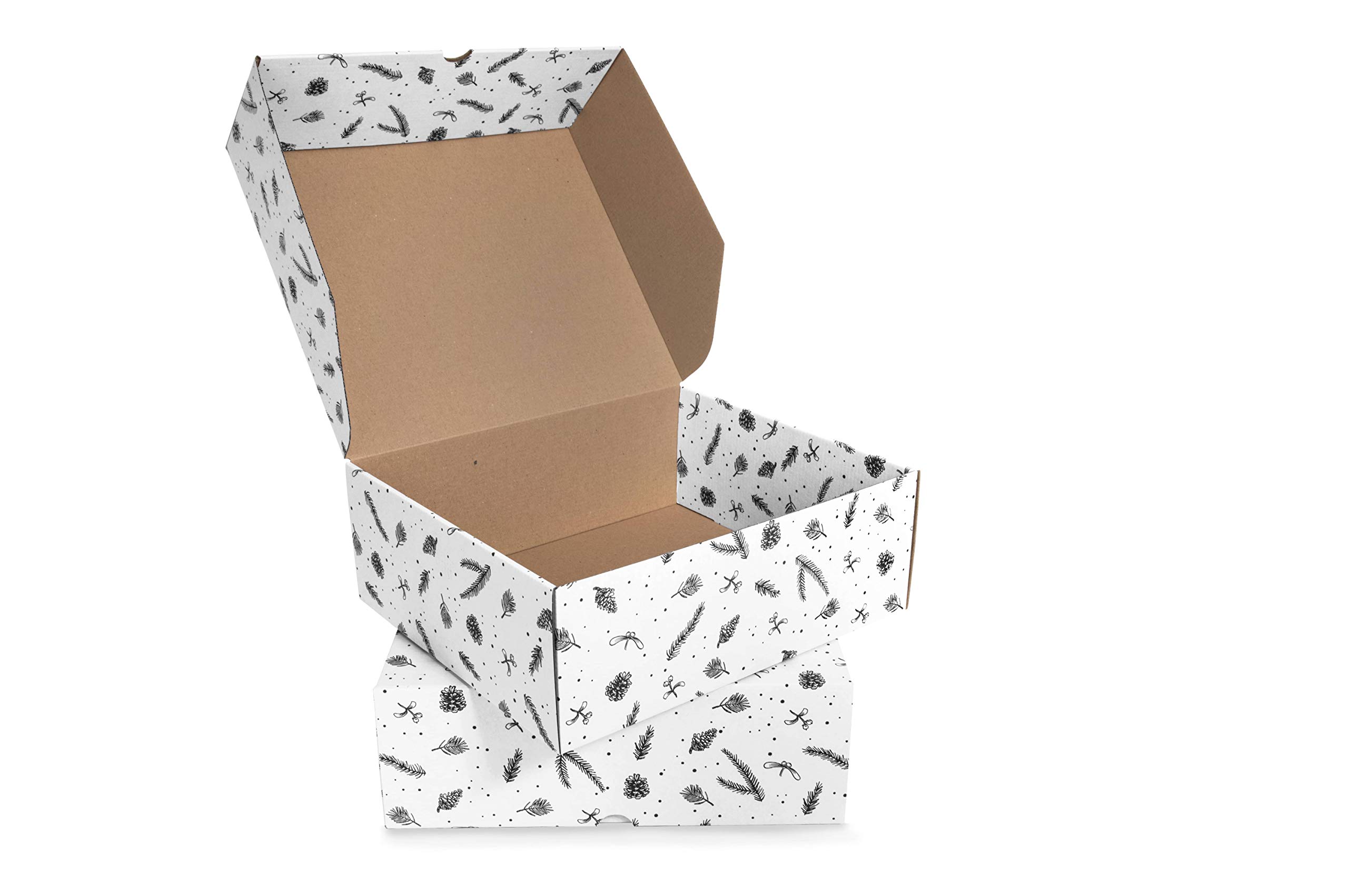 Cartón blanco 300x260x110mm con impresión navideña negra, embalaje, cartón, cartón de 3 capas, cartón navideño, paquete, vacaciones, caja de regalo, ¡Novedad! (30)