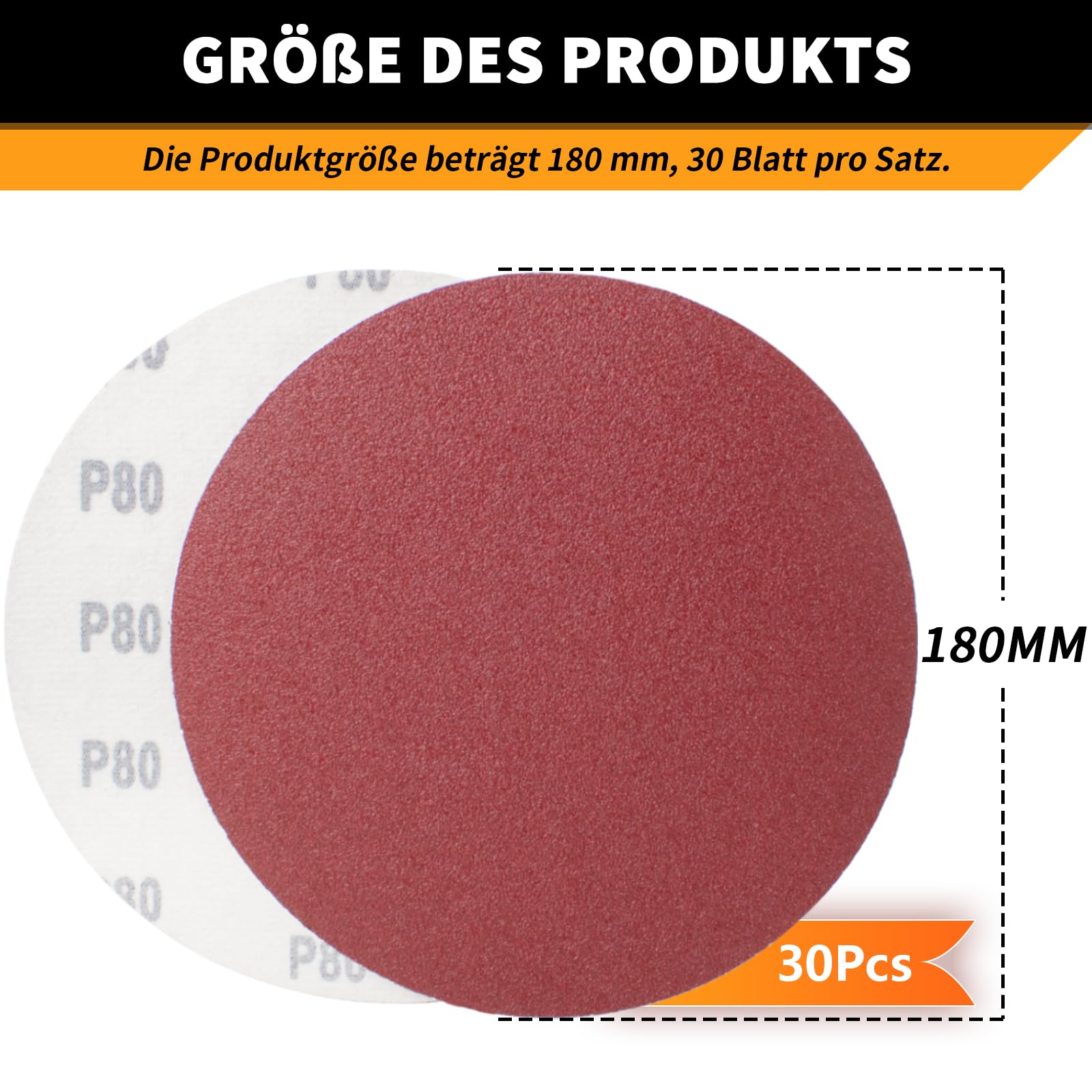 40 stuks klittenband schuurschijven 180 mm schuurpapier 120 korrel voor lange nek- en gipsplaatschuurmachines, 7 inch 8 gaten schuurpads voor wand