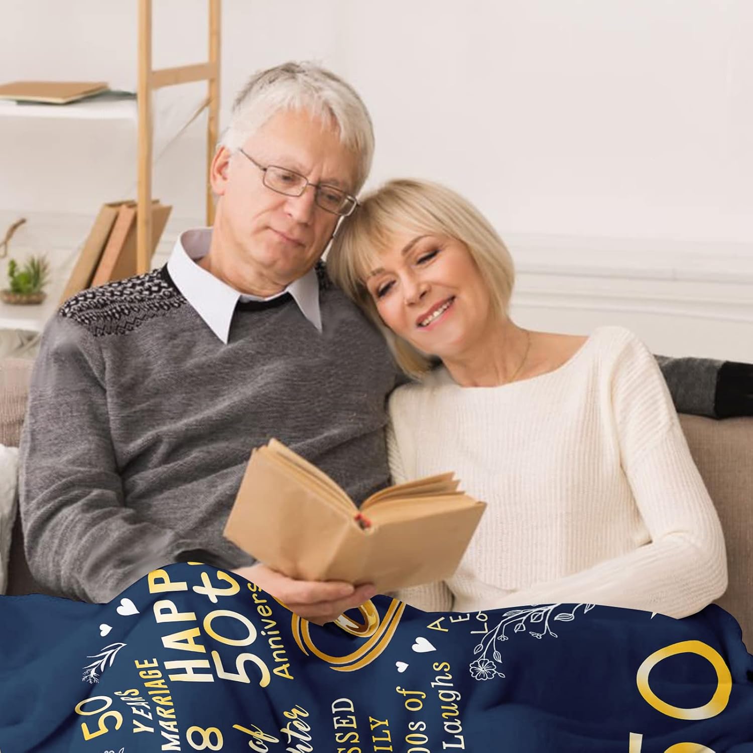 Mosslink 50th Anniversary Blanket, Golden Wedding Anniversary Couple Gifts for Dad Mom Grandparents, 50 Years of Marriage Throw Blankets for Husband Wife 50"x60"