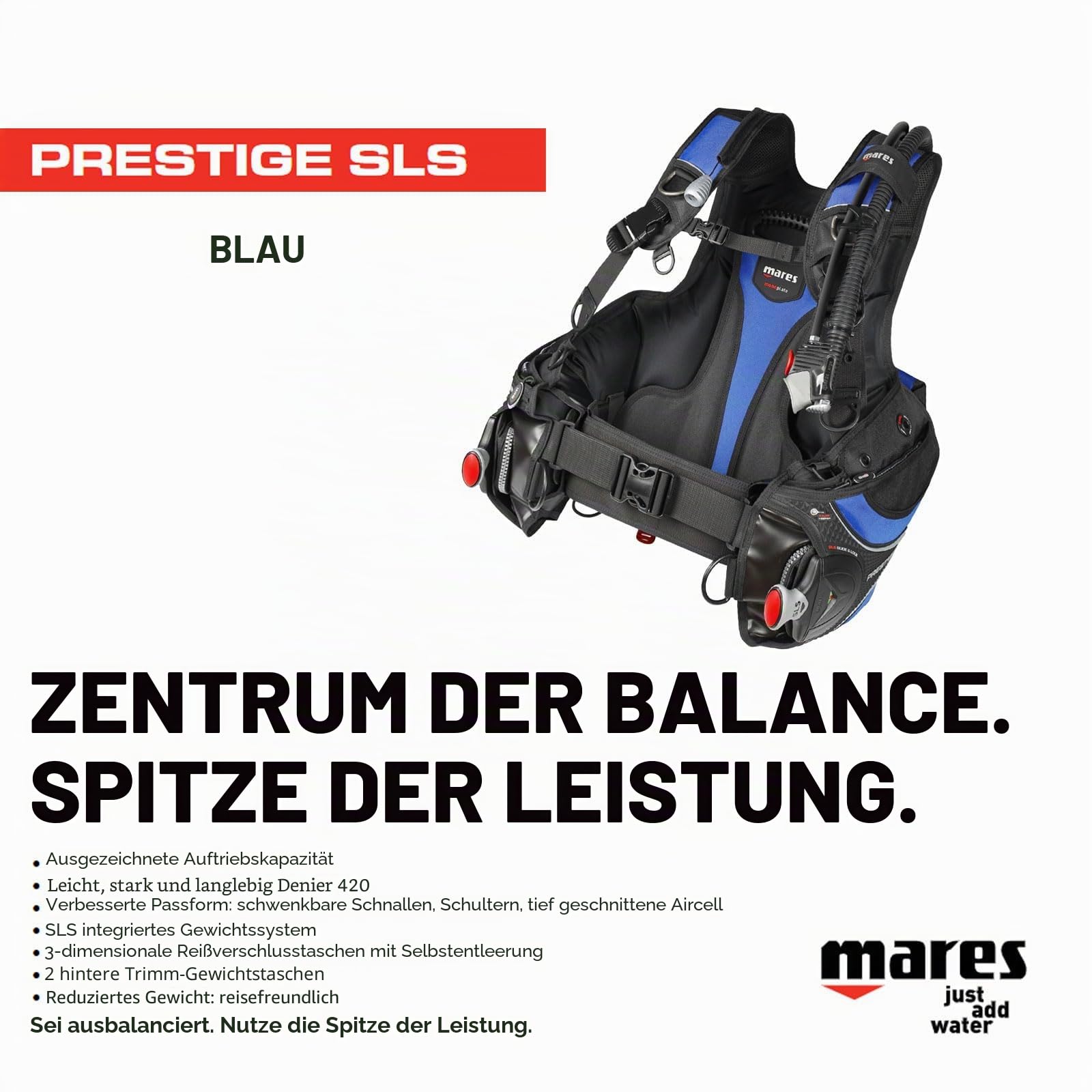 Mares Prestige SLS BL, Tarierjacket für Erwachsene, Unisex, Blau, M