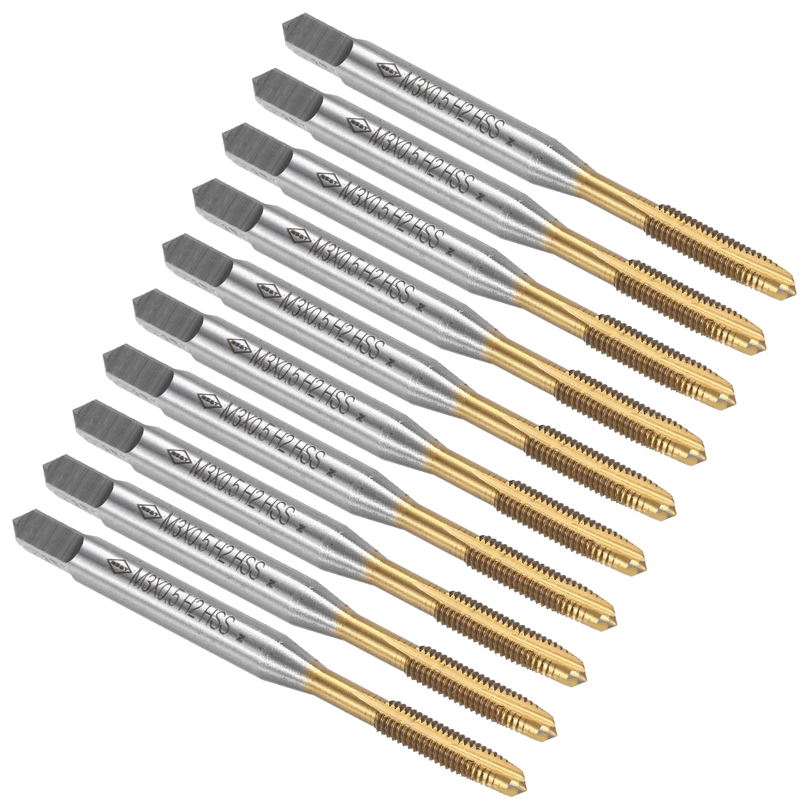 QUARKZMAN Maschio A Spirale Filettatura M3 x 0.5 Filettatura, Filettatura Lavorata H2, Acciaio Rapido 6542, Rivestimento In Titanio, Maschi Metrici Per Riparazione Filettatura, 10 Pezzi
