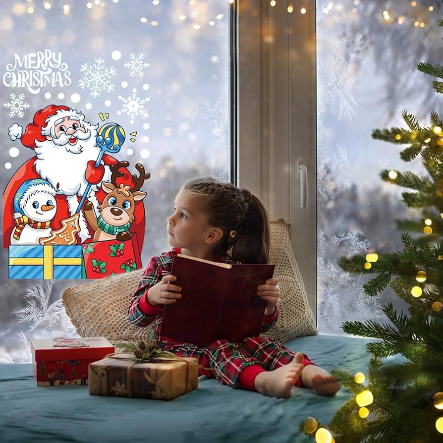 Amazon.co.jp: クリスマスの窓にくっつく, サンタクロースの窓用装飾