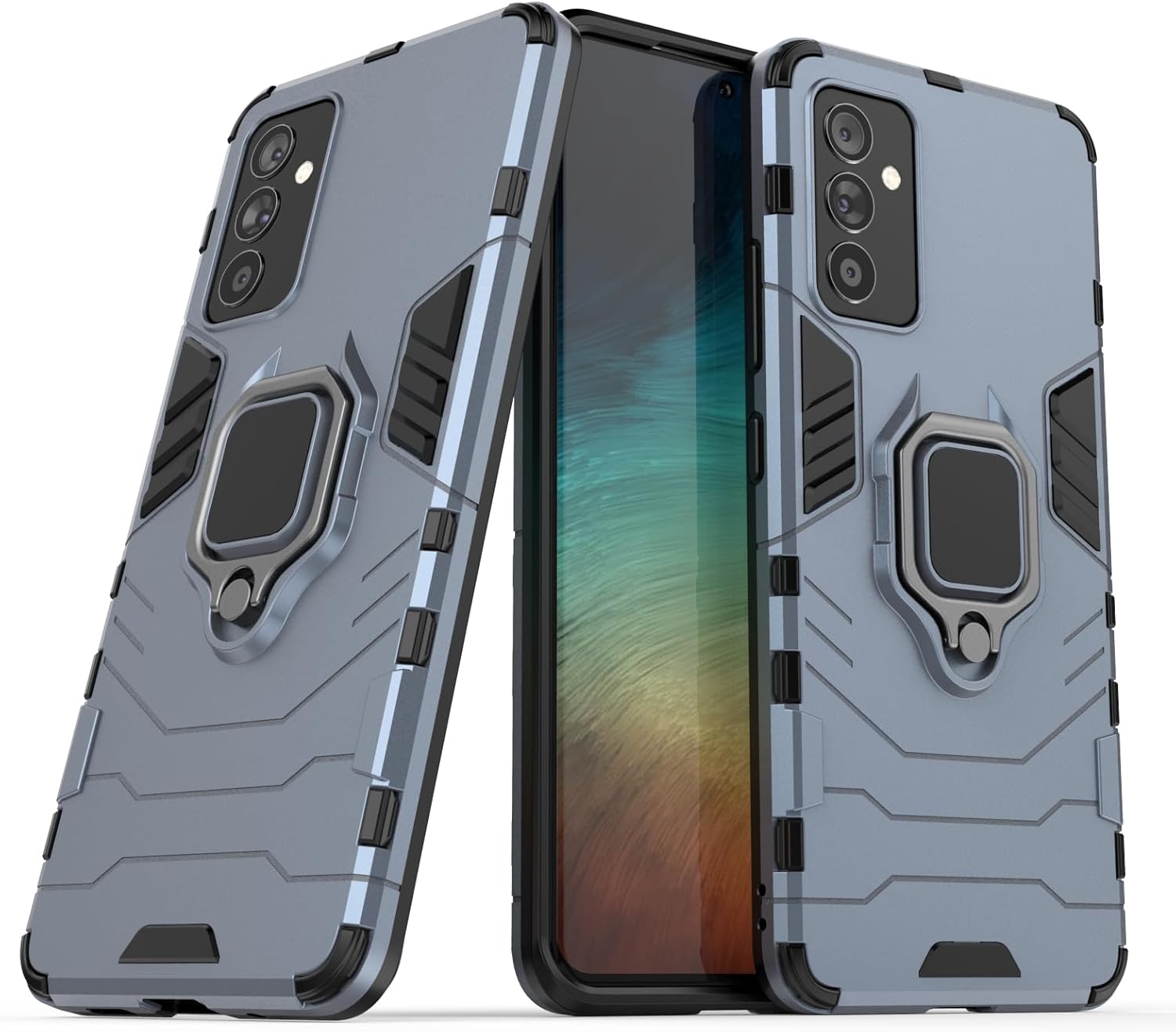 AKABEILA Case Fit for Oppo A60 4G Shockproof Silicone Phone Case Heavy Duty Full Body Armour Dual Layer Protective Cover with Finger Ring Kickstand [Support Magnetic Car Mount] Blue