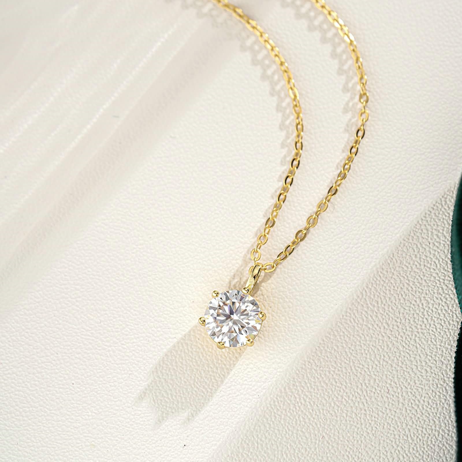 Collar de oro amarillo de 9/14/18 quilates, solitario redondo de 0,5 quilates, 1 ct, 2 quilates, 3 quilates, collares con colgante de moissanita para mujer