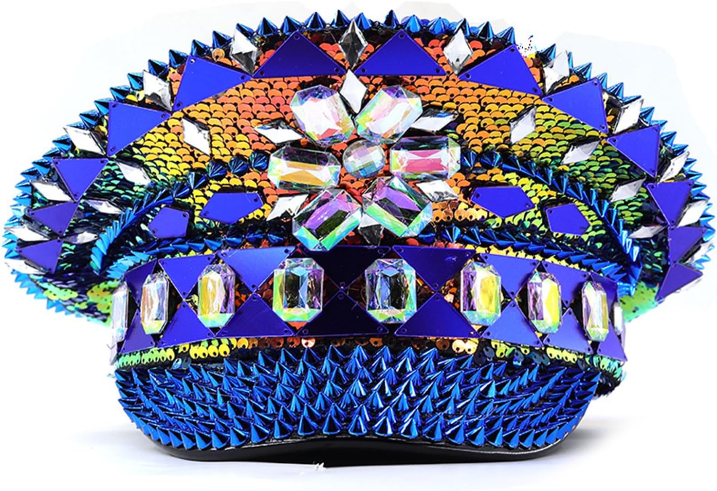 Rainbow Studded Hat Jewels Rivet Navies Hat Adjustable Fashion for Outdoor Activity Travel