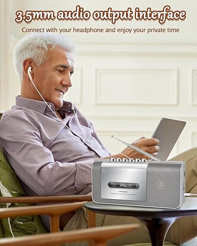 Miniatura 5 de Gracioso Reproductor de grabadora de casete portátil, grabadora de cinta de casete con AM/FM, altavoz alto integrado, micrófono, conector de