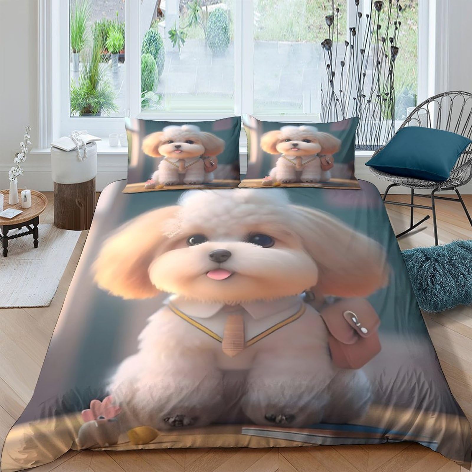 Ctjqhvkz Style-1 3D Printed Cute Puppy Fitted Sheet Microfiber Soft Breathable Cartoon Dog Mattress Cover For Bedroom Guest Room Decor Single（135X200cm）