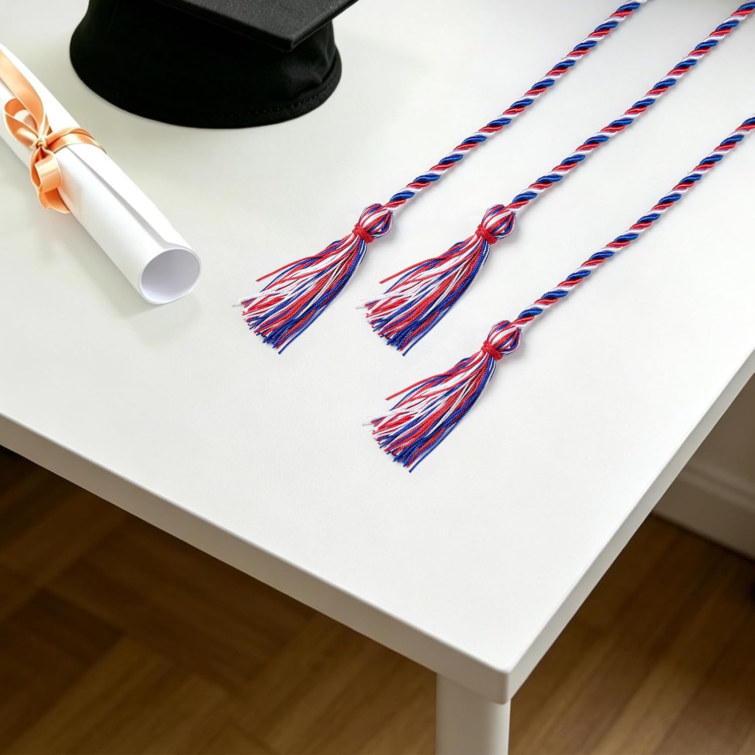 6pcs Graduation Honor Cord, Red Blue White 2026 Graduation Yarn Honor Cords with Tassel Grad Honor Rope for Class of 2026 Graduation Ceremony Decorations Party Supply