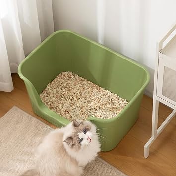 Extra Large Litter Box with High Sides 25.27 Lx17.83 Wx13.11 H,Anti-Splashing,Tool-Free Assembly,Multi Kitty Cat Litter Box,Jumbo (Green)