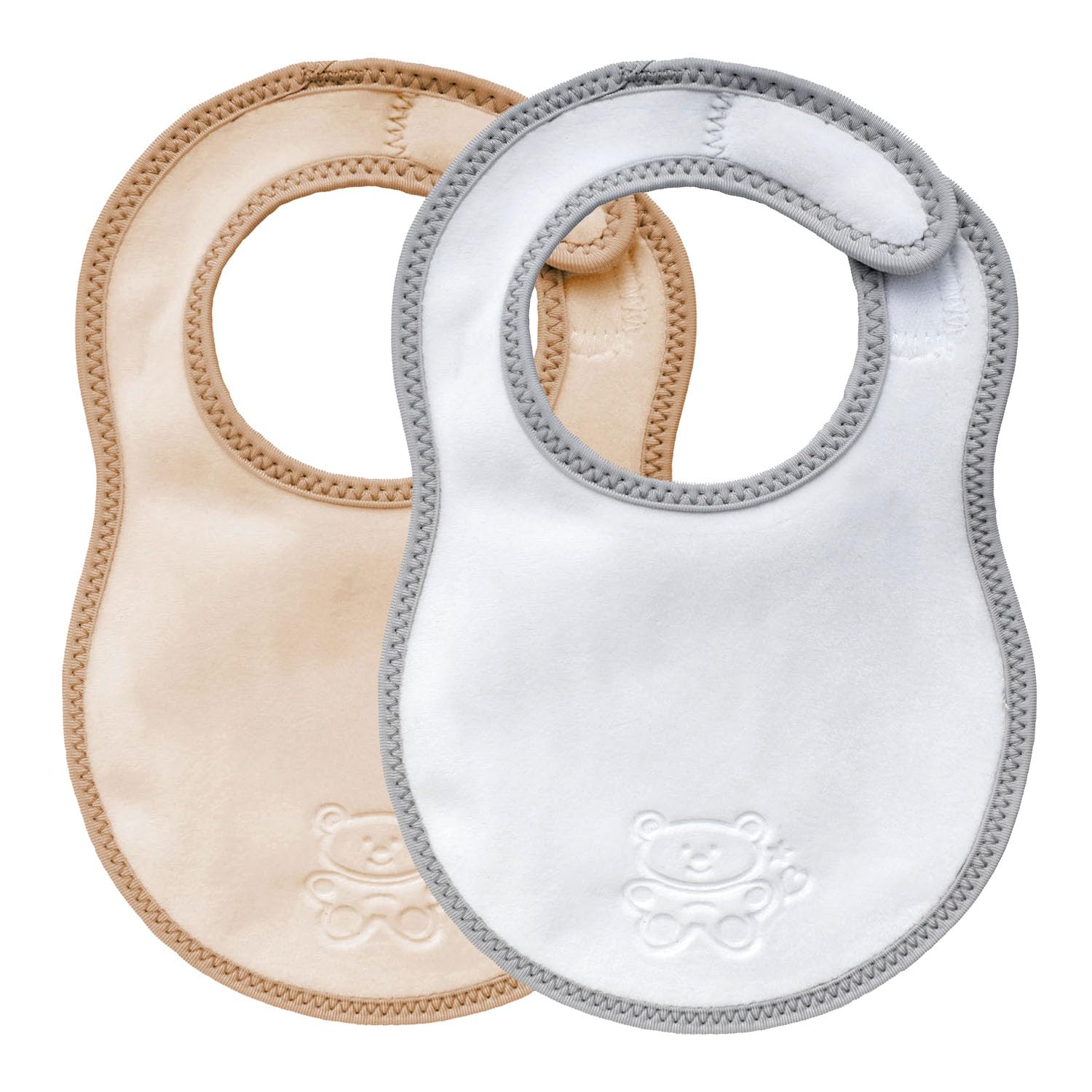 Bibetta Newborn Bibs 2 Pack - Soft Plush & Waterproof Baby Bibs for Newborns Feeding and Dribble (Cream & White)