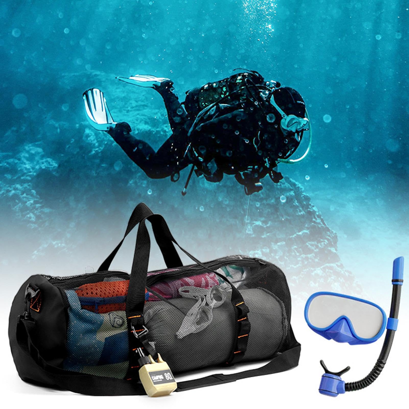 Sac d'Équipement de Plongée pour Voyage - Maille avec Tuba, Cylindre Pliable