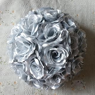 5 Pack 3 inch Artificial Rose Satin Pomander Kissing Balls for Home Wall Wedding Party Ceremony Decoration,Silver