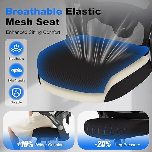 Miniatura 8 de ZZH Silla de oficina ergonómica, silla de escritorio de malla de respaldo alto con soporte lumbar ajustable, reposabrazos abatibles 4D,