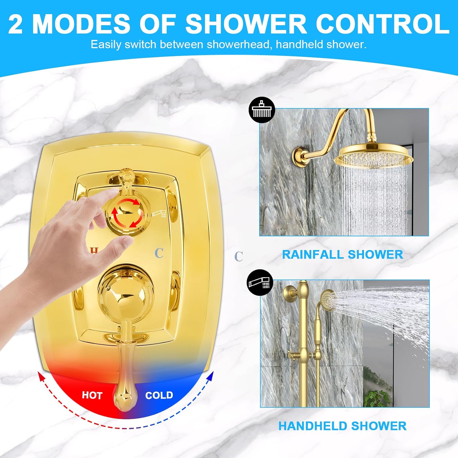 Antique Brass 2-Way Shower Diverter Valve - Gold Concealed Rough-In Faucet Mixer with 2 Handle Vintage Style Dual Function Shower System for Bathroom