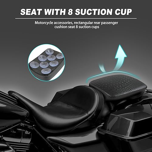 Miniatura 6 de DREAMIZER Asiento de pasajero trasero de cuero para motocicleta, 8 ventosas, asiento rectangular para pasajero, compatible con Harley Bikes Custom