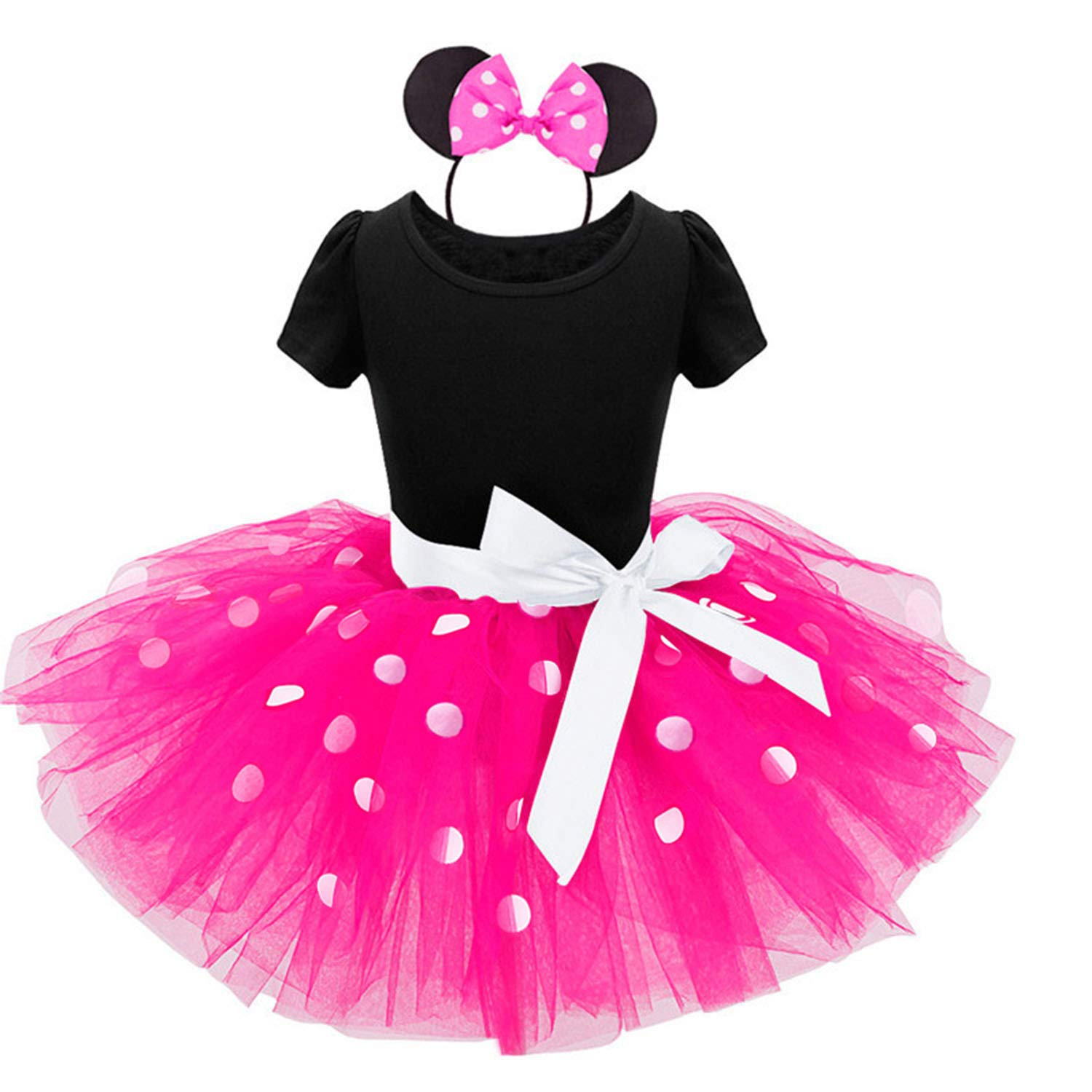 Nileafes Girls Princess Mini Mouse Costume Toddler Birthday Party Fancy Dress Up (1-2 Years,Rose)