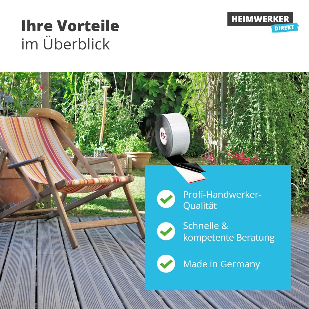 Alfa 2x Holzschutzband – Terrassenband 150 mm x 20 m – EPDM Abdeckband Holz | Profi Qualität – Selbstklebendes EPDM-Holzschutzband für Terrassen, Fassaden und Unterkonstruktionen, wasserdicht – 1 mm dick