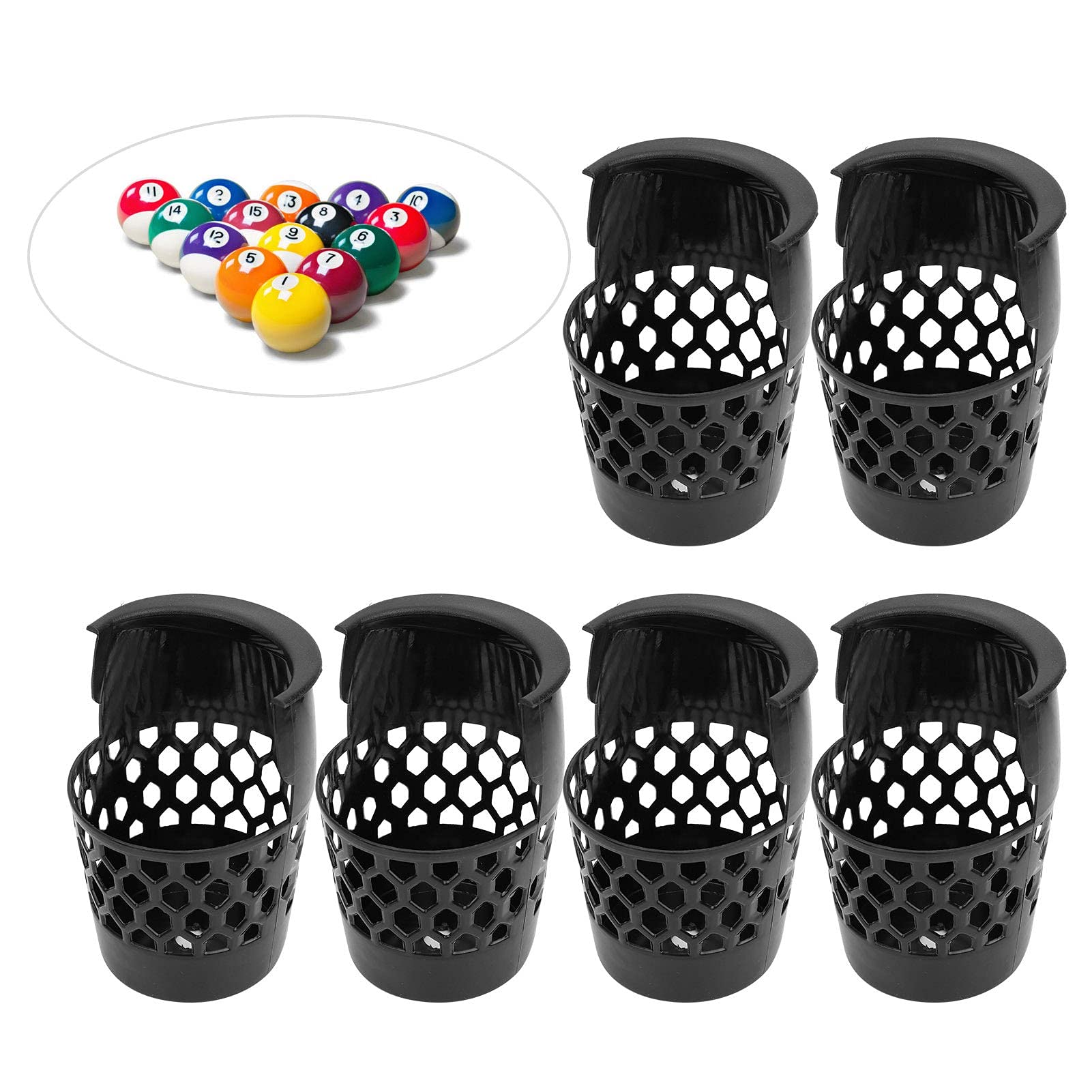 Agatige 6 Pcs Poches de Billard, 13,5 cm/5,3 Pouces Panier de Rangement de Boule de Billard Portable en Plastique Table de Billard Web Panier Accessoires de Billard pour Joueurs de Billard