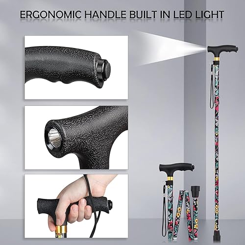 Miniatura 6 de Walking Folding Cane with LED Light for Women and Men, Portable Foldable Collapsible Aluminium Cane, Lightweight and Adjustable Walking Sticks for