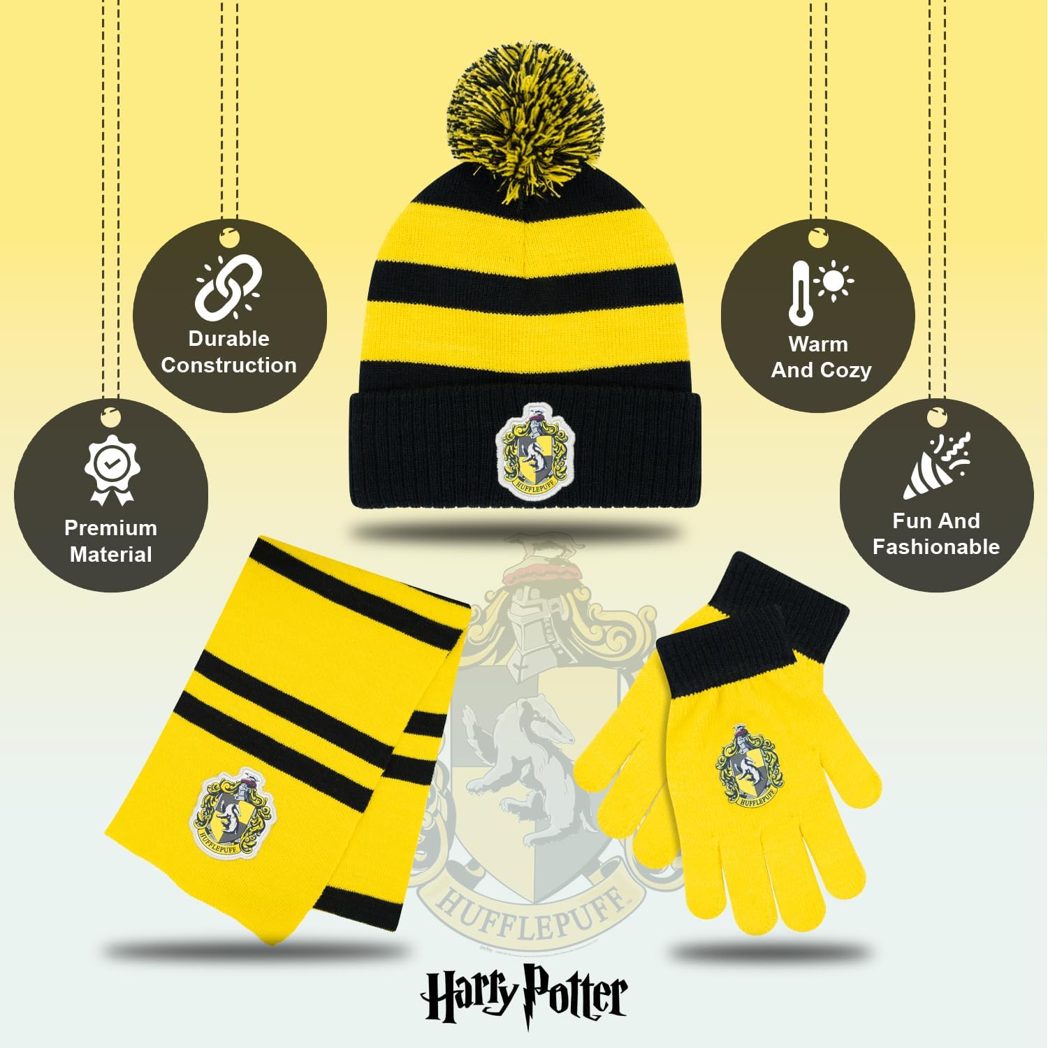 Harry Potter Winter Hat and Gloves with Set, Gryffindor, Slytherin, Hufflepuff, Ravenclaw, Winter Set 5-13 Year Olds - Image 3