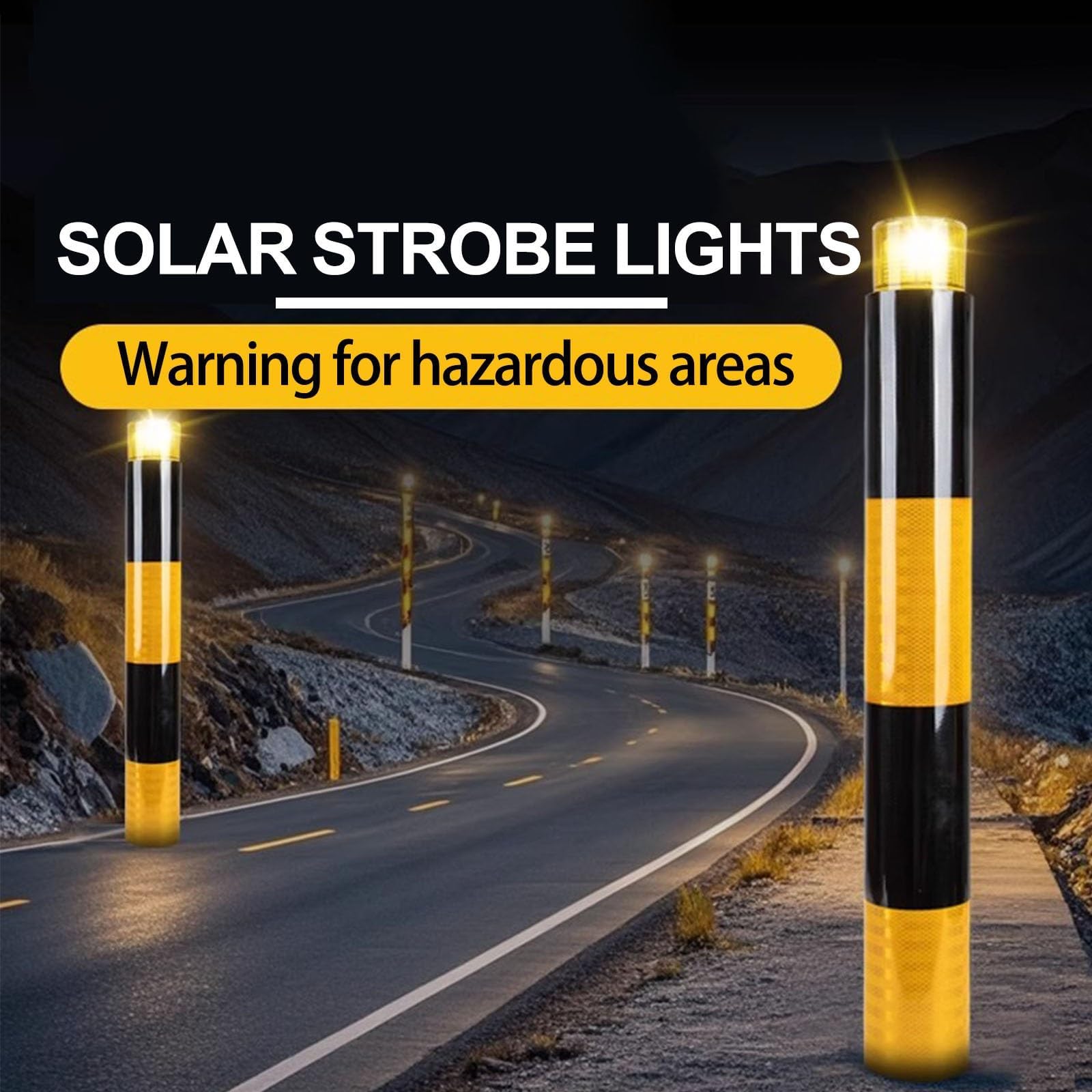 LED-Solar-Sicherheitspoller – langlebiger Verkehrsleitpfosten aus Metall mit Reflektorstreifen für Parkbarrieren, ideal für verkehrssensible Bereiche (Gelb)