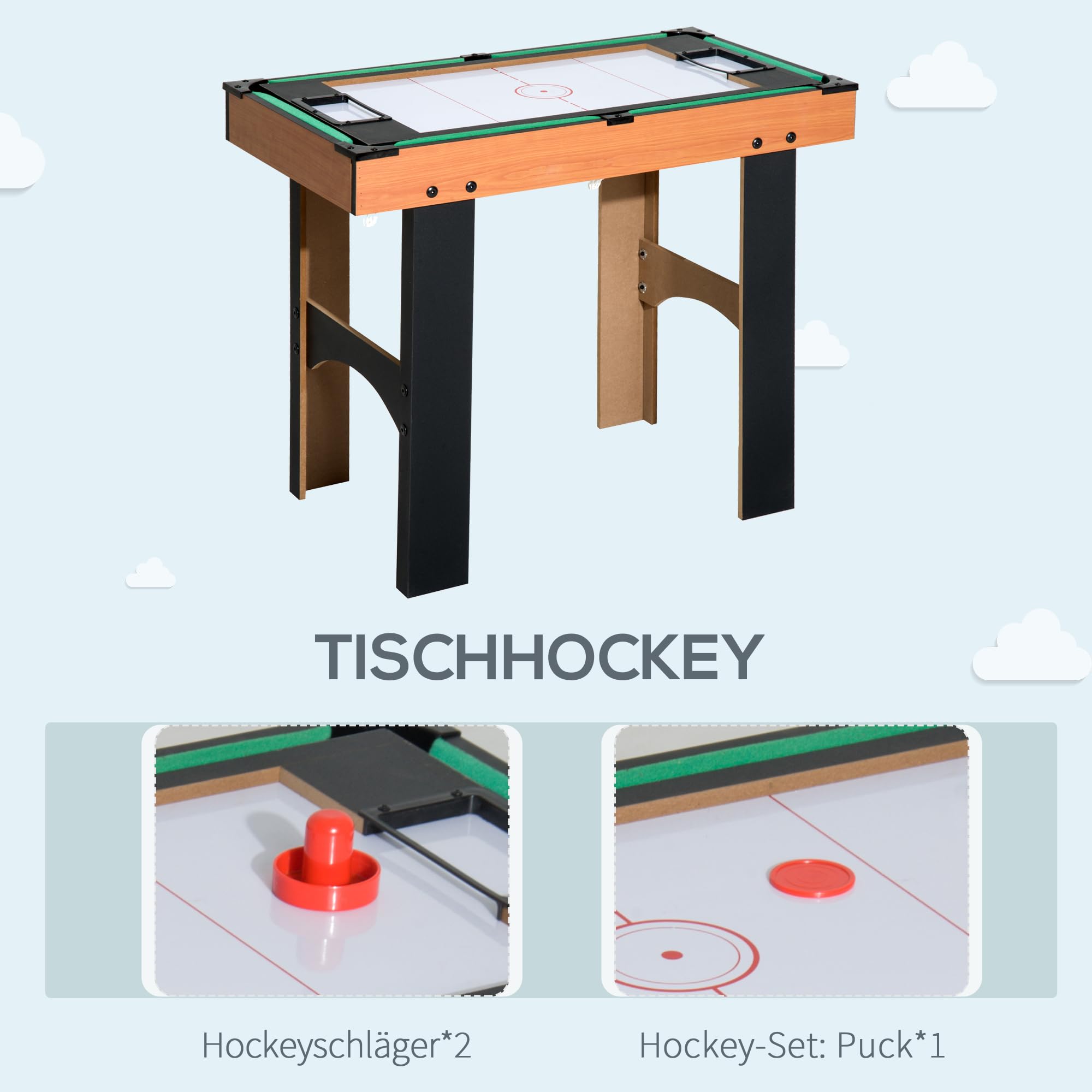 HOMCOM 4-in-1 Multispieltisch Multifunktionsspieltisch mit Tischhockey Tischfußball Billard Tischtennis Multigame Spieltisch aus MDF, 92 x 78 x 80cm