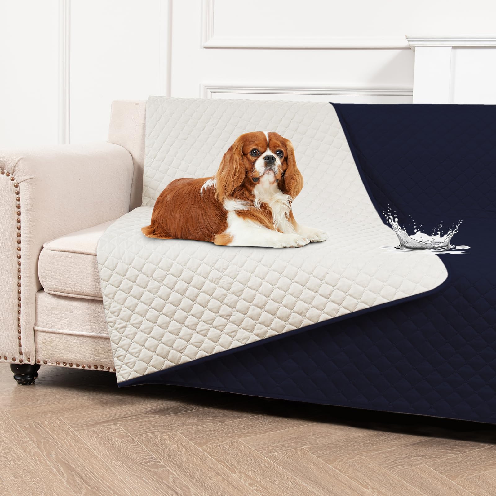SYLC Waterproof Pet Couch Covers, Non Slip Dog Bed Cover Pet Throw Blanket, Impermeable Dog Sofa Protector Quilted with Pet Hair Remover Roller (Dark blue,208 × 305cm)