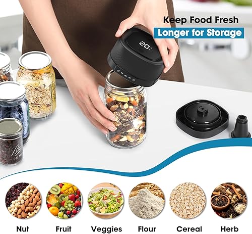 Miniatura 2 de ZIWEO Kit de sellado al vacío para tarros Mason de boca ancha y boca regular, sellador al vacío eléctrico con boquilla de succión, 10 tapas y 1