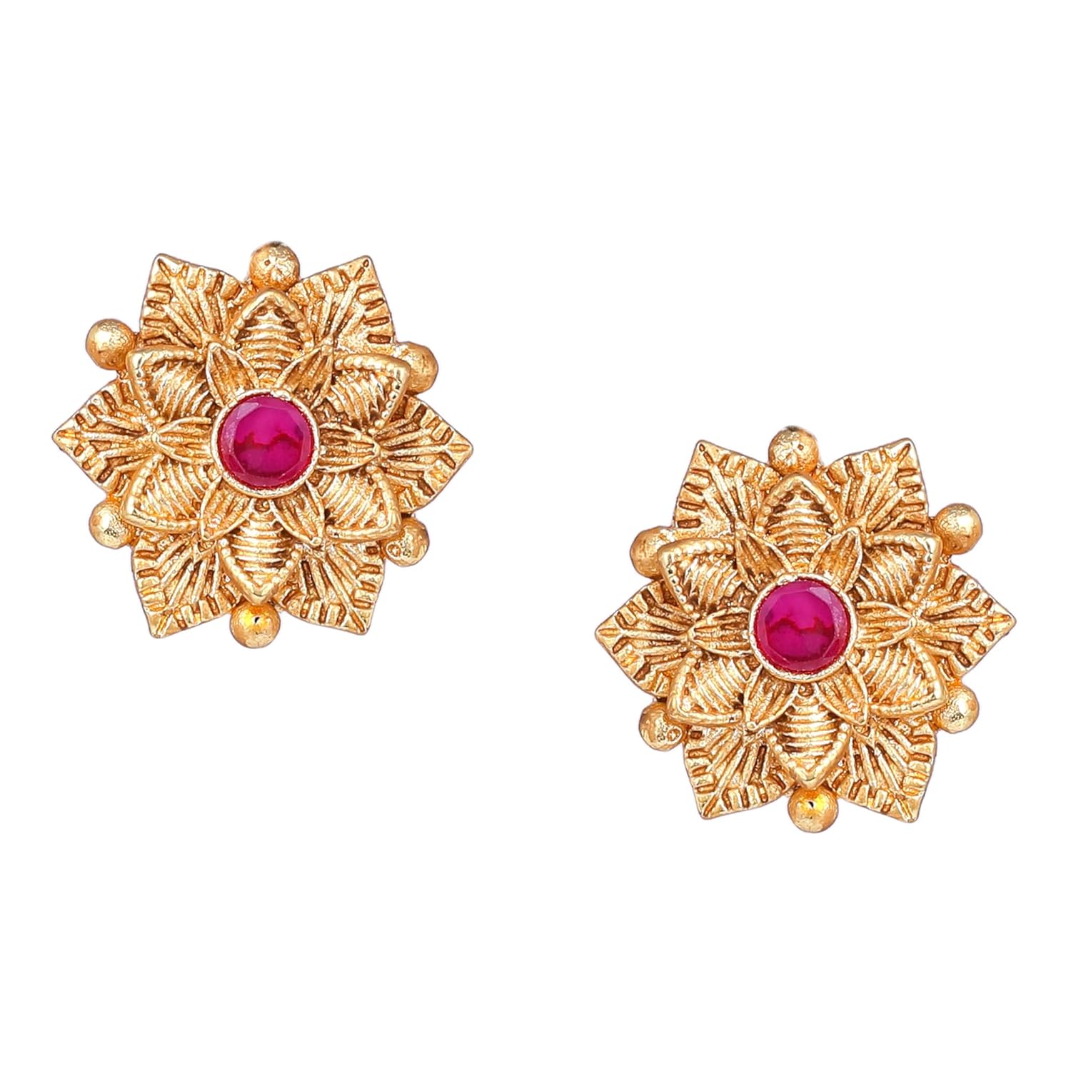 Estele Fashion Jewellery Stud Earrings for Girls and Women Gold Plated Striking Flower Designer Ruby Crystals Ornamented Matte Finish Stud Earrings/Ear Tops for Girls and Women-AD-116/715-IGRB ER Estele Fashion Jewellery Stud Earrings for Girls and Women Gold Plated Striking Flower Designer Ruby Crystals Ornamented Matte Finish Stud Earrings/Ear Tops for Girls and Women-AD-116/715-IGRB ER