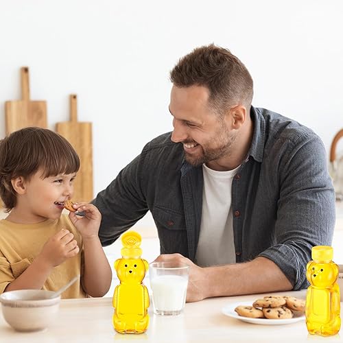 Miniatura 7 de Thenshop 60 frascos de plástico de miel de oso a granel de 12 onzas, botella de miel exprimible vacía con tapa abatible, recipientes de jugo de oso