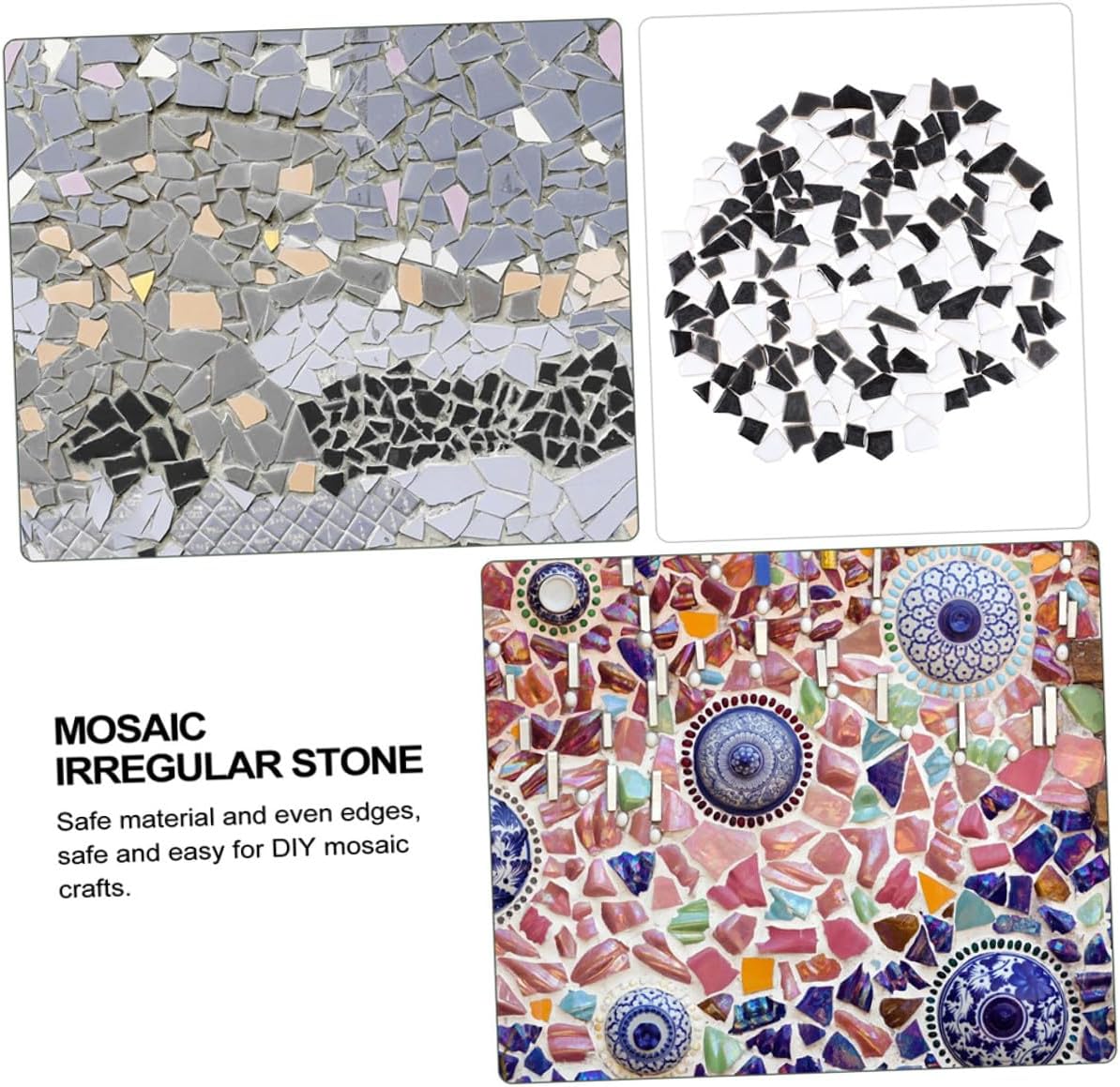 FUOYLOO Ceramic Mosaic Tiles DIY Materials Irregular Ceramic Fragments for Crafts and Garden Decoration Black and White Mixed for Creative Handmade Projects