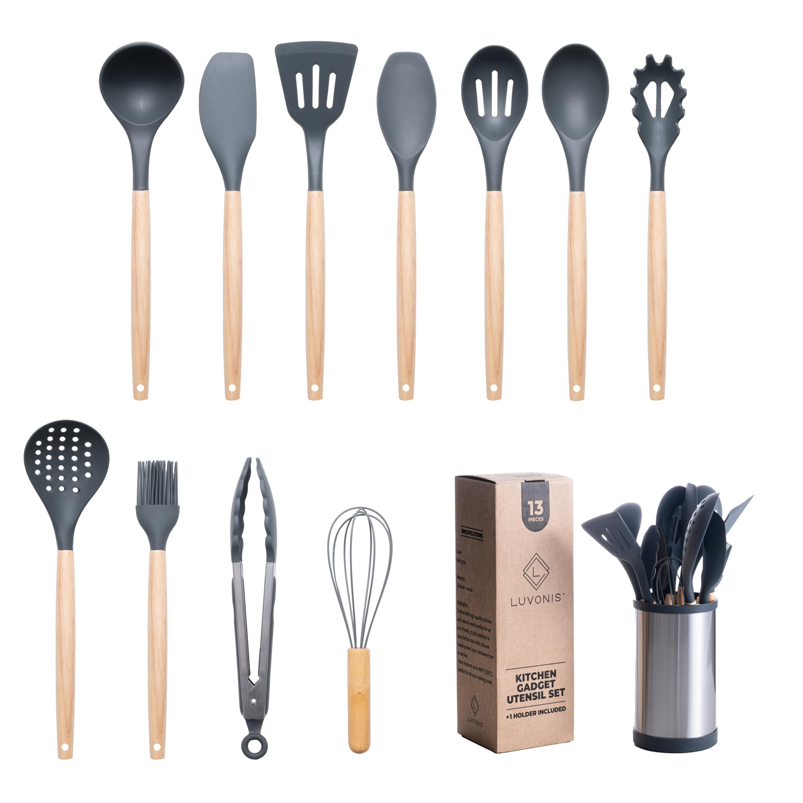 Silicone Kitchen Utensils Set 13-PCS-Silicone Cooking Utensils set, Spatula, Serving Spoons, Soup Ladle, Holder, Other Gadgets for Kitchen Essentials and Home Cooking Needs
