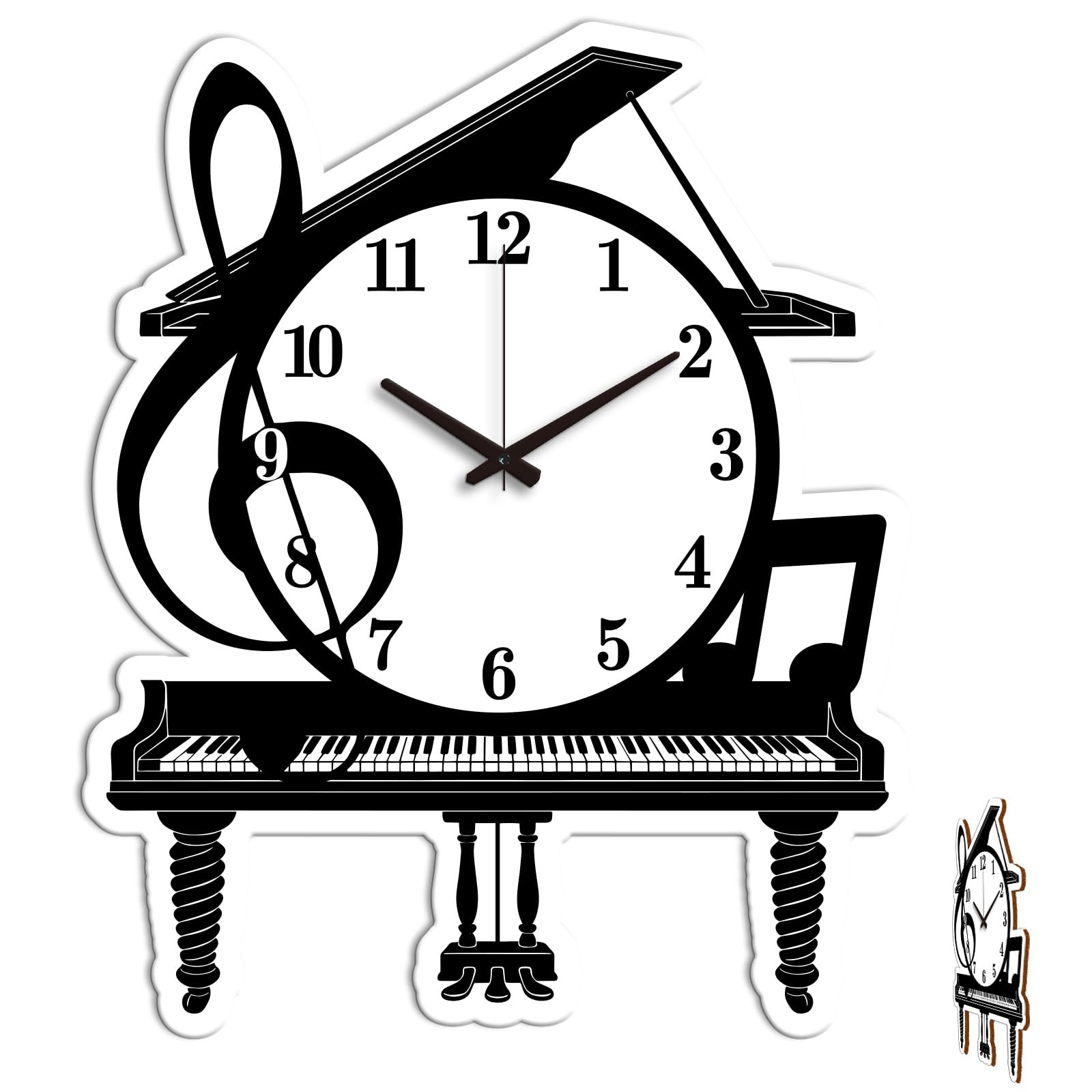 CONCHLERY Piano Musical Notes Pattern Irregular Flat Printing Wall Clock Silent Non Ticking Decorative Clock, for Home Office Living Room Bedroom Kitchen Decor 15.86x12.99 Inch