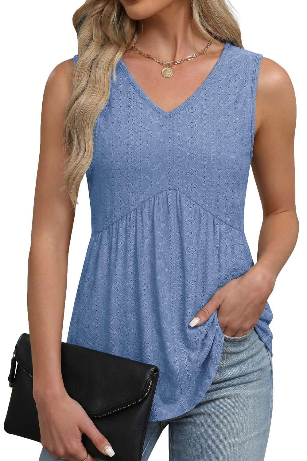 Pawate Damen Tank Tops Sommer Shirts Ärmellose Bluse elegant Oberteil Vorne Falten Tunika blusetop