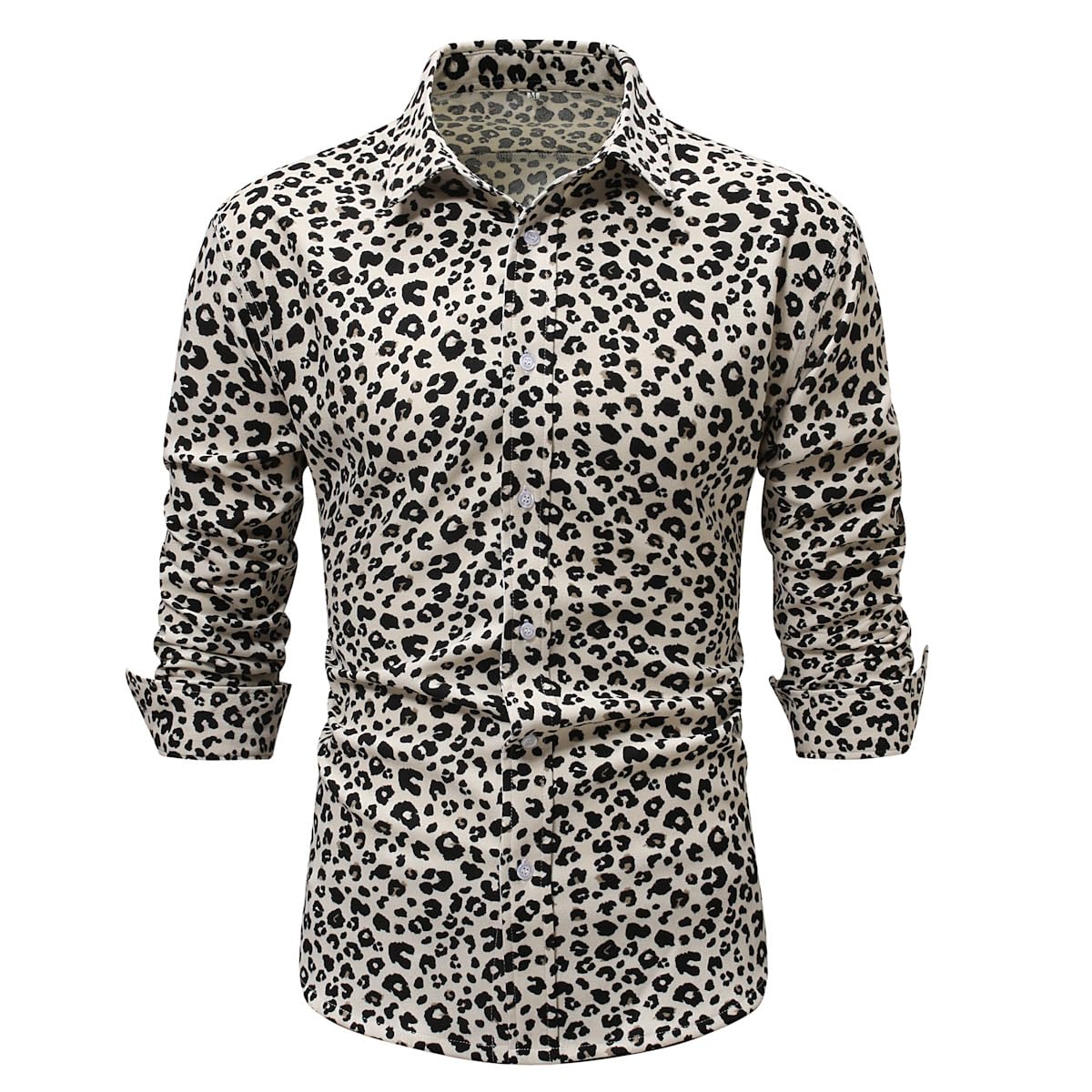 Männer White Leopard Print T-Shirt Langarm-Cord Hemd Casual Herren Bluse Männer Casual Geschäfts Arbeit Hemd