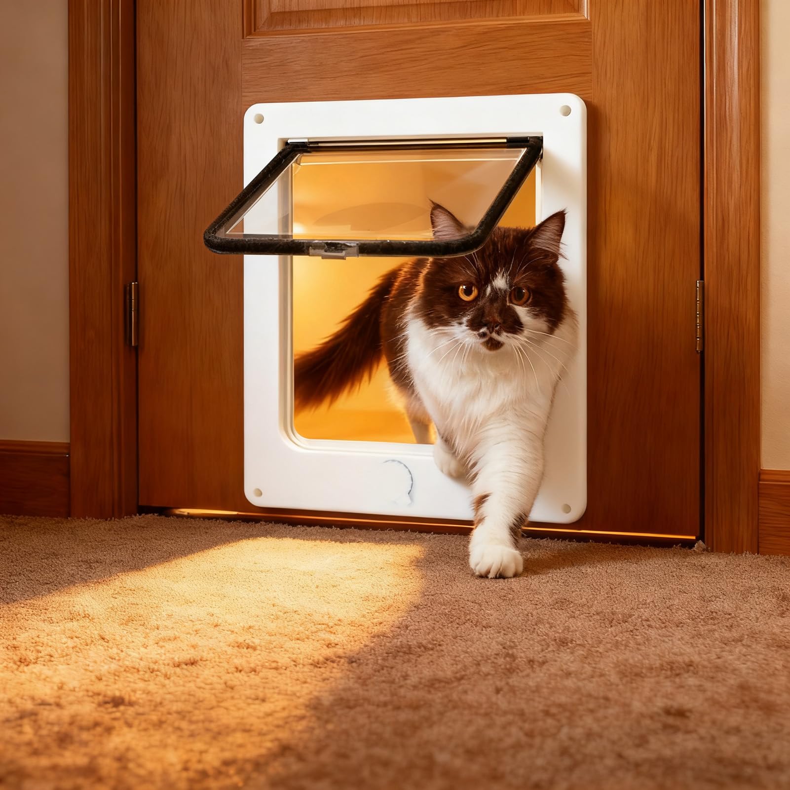 Luocute Puerta para Gatos, Solapa de Bloqueo de 4 Vías, Marco de ABS Resistente a la Intemperie con Tiras de Cepillo Magnéticas a Prueba de Viento para Mascotas de hasta 25 Libras, Uso (XL)