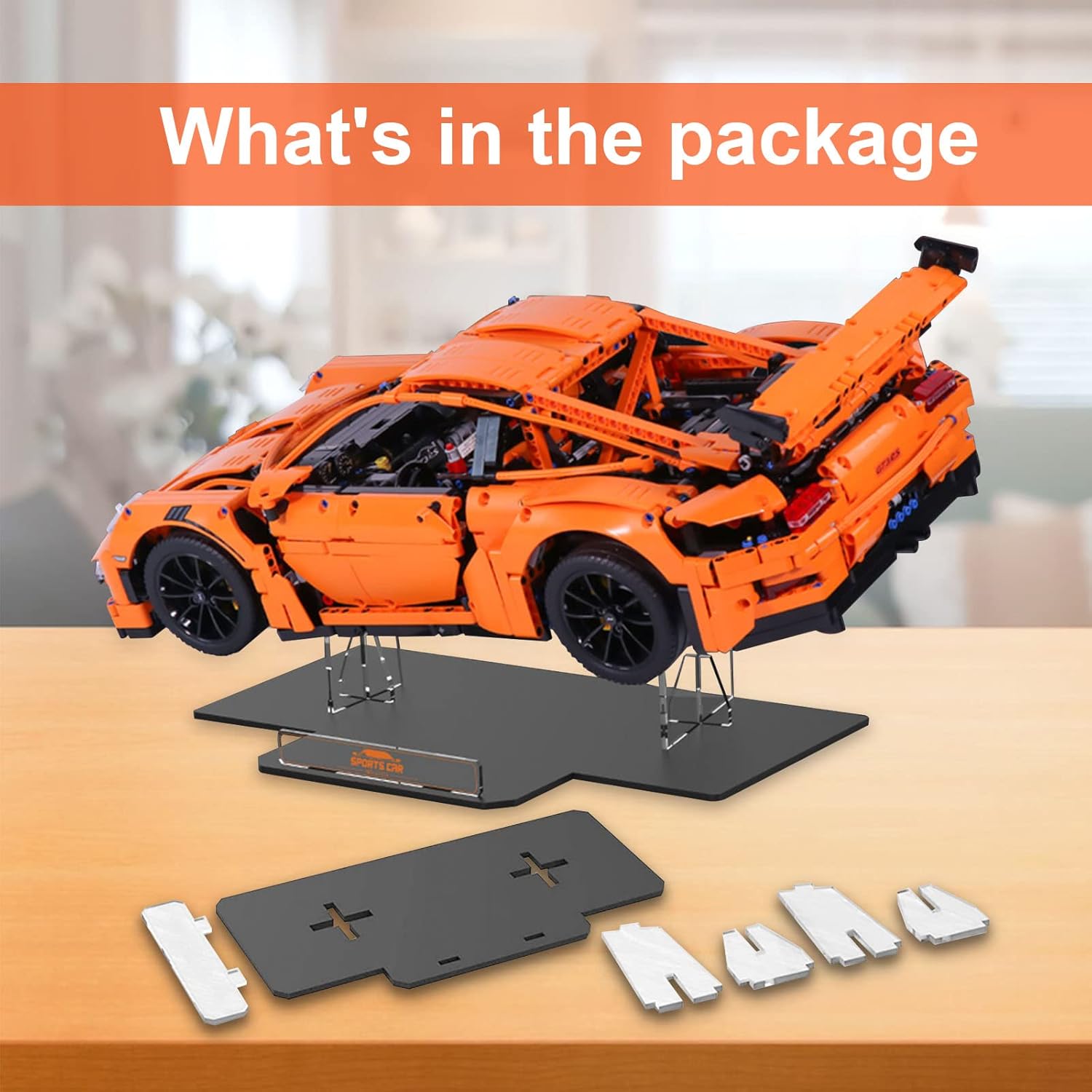 Vaodest Acrylic Display Stand for Lego Technic Porsche GT3RS 42056 Set, 5 MM Transparent Clear Display Holder,Design Compatible with Lego Porsche GT3RS 42056(Display Stand Only, Not Lego Building Set)