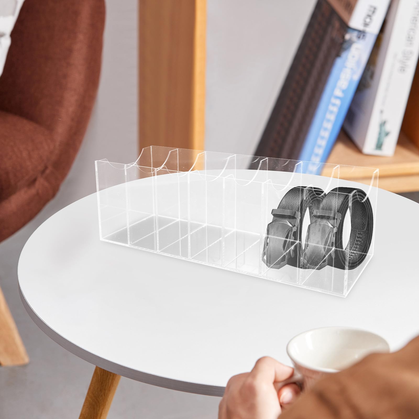 Gürtel Aufbewahrungsbox aus Acryl, Transparent mit 7 Fächern | Schreibtisch und Kleiderschrank Schubladen, Moderner Minimalismus, Durchsichtiger Organizer für Gürtel