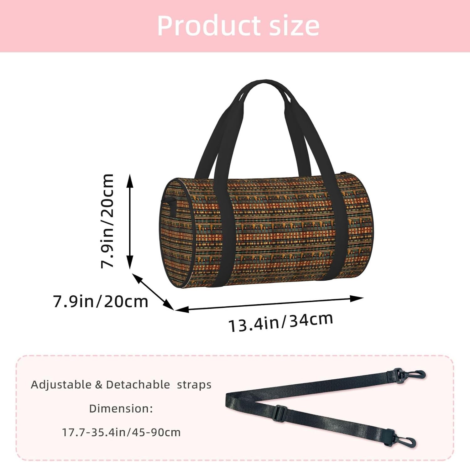 African Classic Weave Print Sports Tote Bag Lightweight Water-Resistant Gym Backpack Travel Supplies