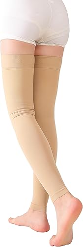 Miniatura 9 de TOFLY Medias de compresión altas hasta el muslo sin pies para mujeres y hombres, 1 par, opaco, manguera de soporte de 15-20 mmHg de compresión